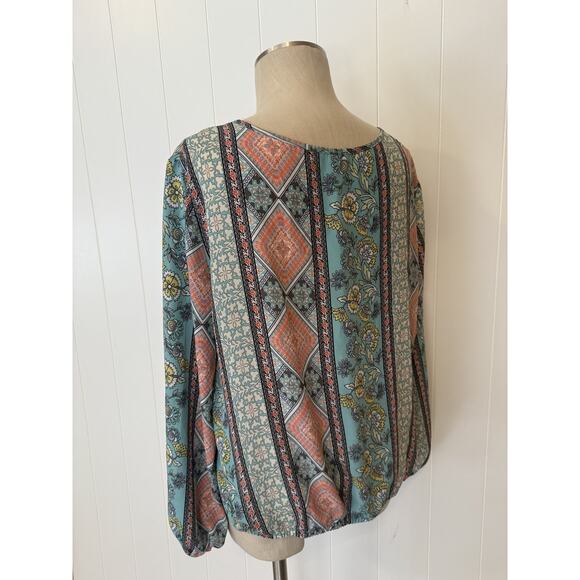 Sami & Jo Blouse Womens Petite PXL Boho Floral Geometric Top Extra Large Shirt - Picture 6 of 9